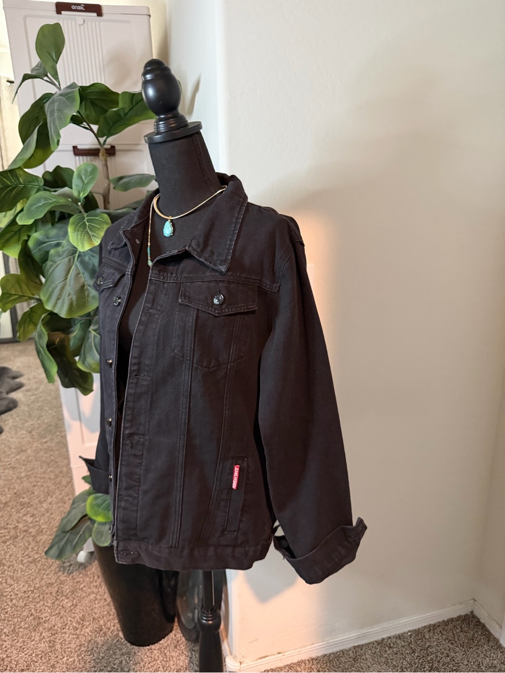 Black Denim Jacket with Colorful Embroidered Back - Picture 7 of 15